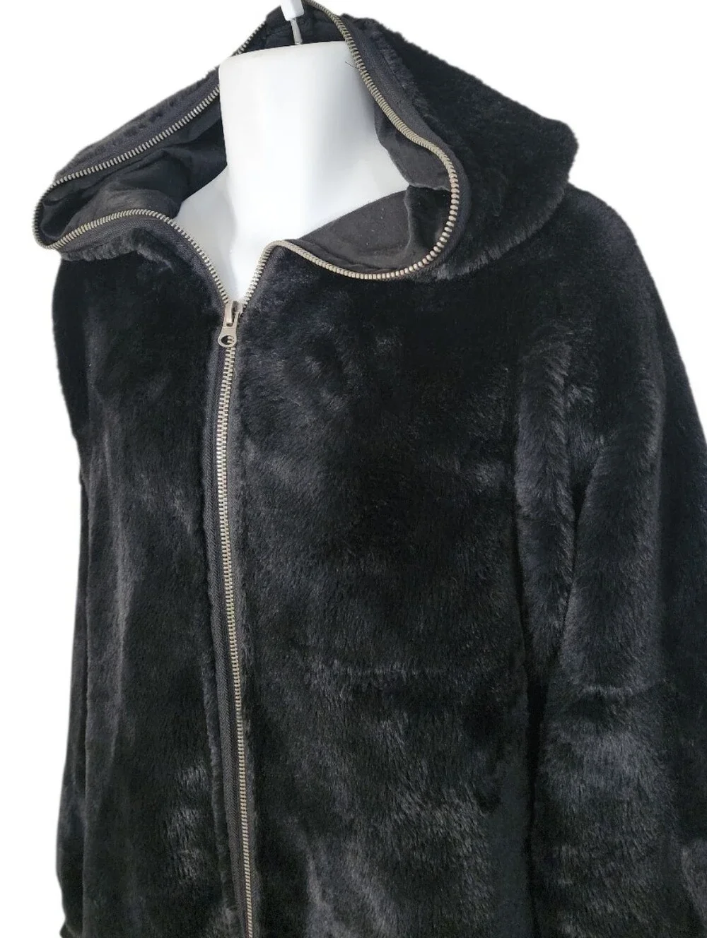 Free People Oversized Black Faux Fur Hooded Zip Jacket XL - Picture 4 of 10